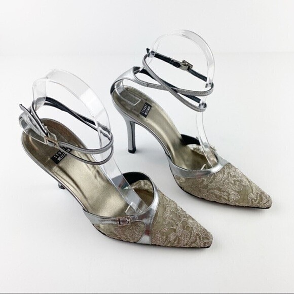 Stuart Weitzman Sliver Lace Pointed Closed Toe Stiletto Heels Size 7 Wide - Picture 3 of 10